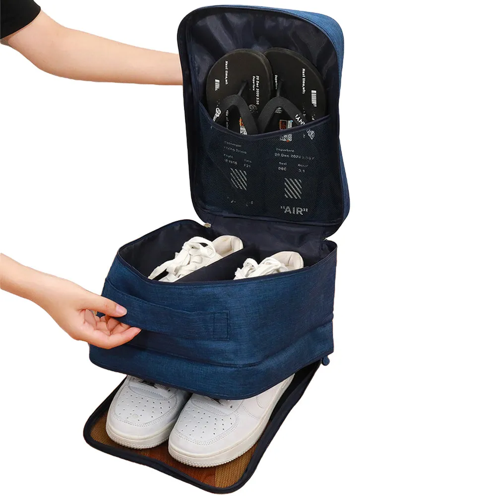 2-Pack Set Travel Environmental Water Resistant Shoe Pouches Portable Storage Bags Navy