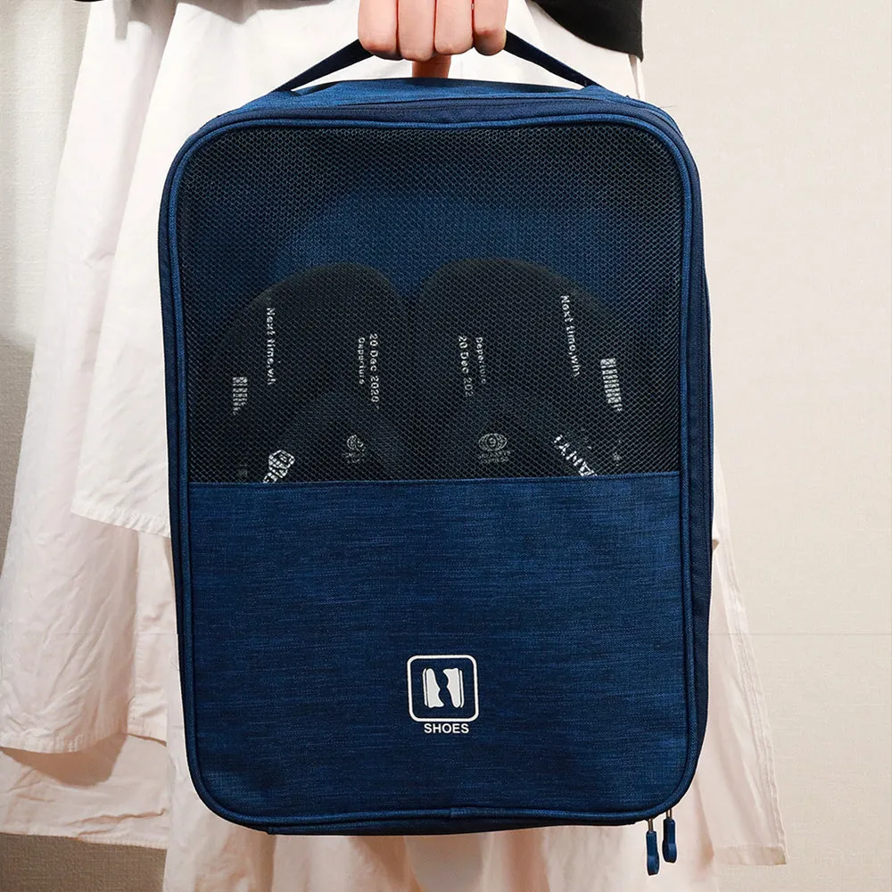 2-Pack Set Travel Environmental Water Resistant Shoe Pouches Portable Storage Bags Navy