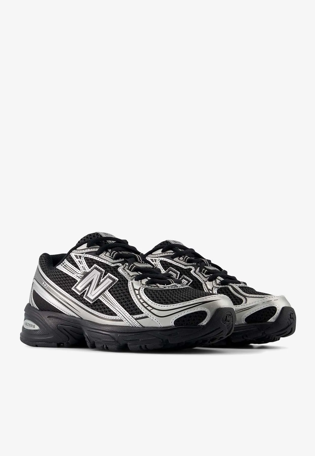 740 Low-Top Sneakers in Black with Silver Metallic