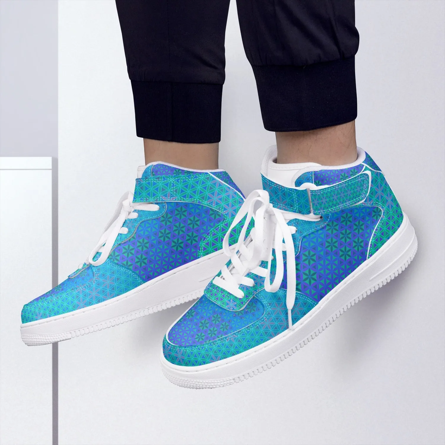 Aquamarine Flower of Life High-Top Sneakers