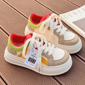 binfenxie  -  2024 Women Breathable Hamburger Sneakers Kawaii Patchwork Shoes Thick Heel Sneakers Trend Casual Running Platform High Top Shoes