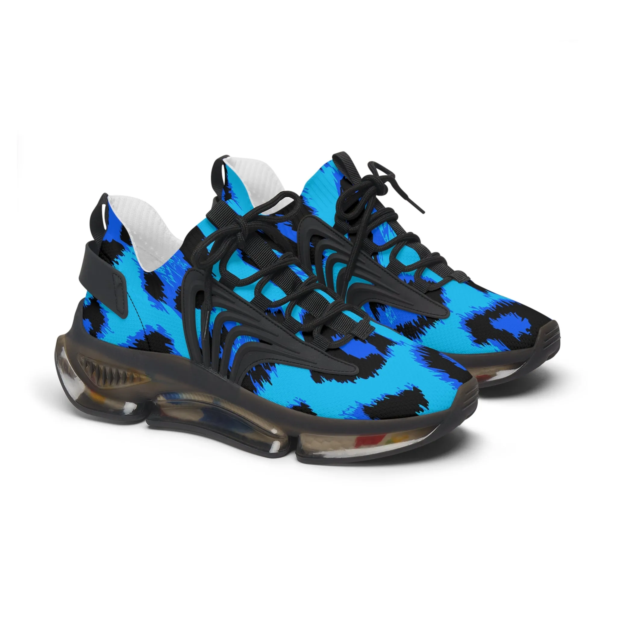 Blue Cheetah Pattern Women's Mesh Sneakers