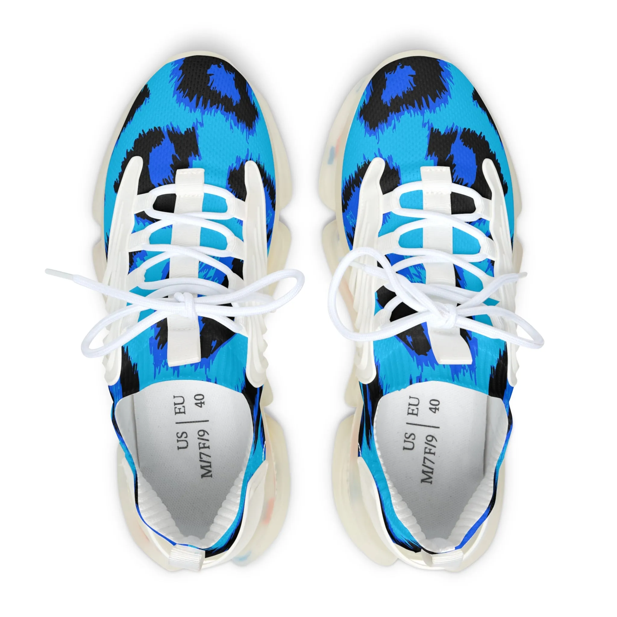 Blue Cheetah Pattern Women's Mesh Sneakers