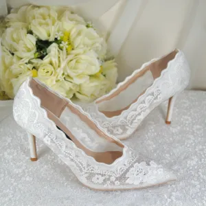 Bridal White, Lace Embroidered Shoes | 7cm or 9cm Heel