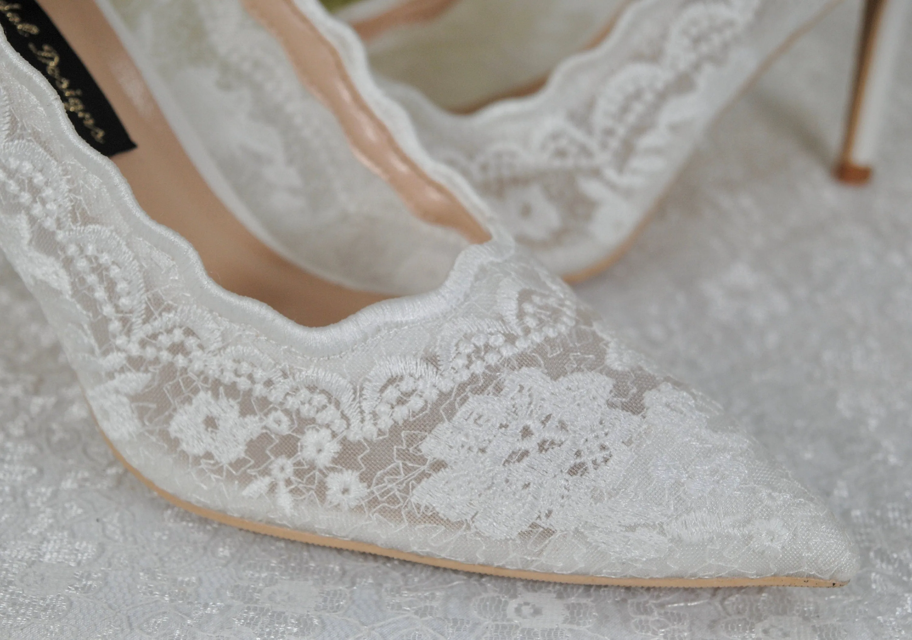 Bridal White, Lace Embroidered Shoes | 7cm or 9cm Heel