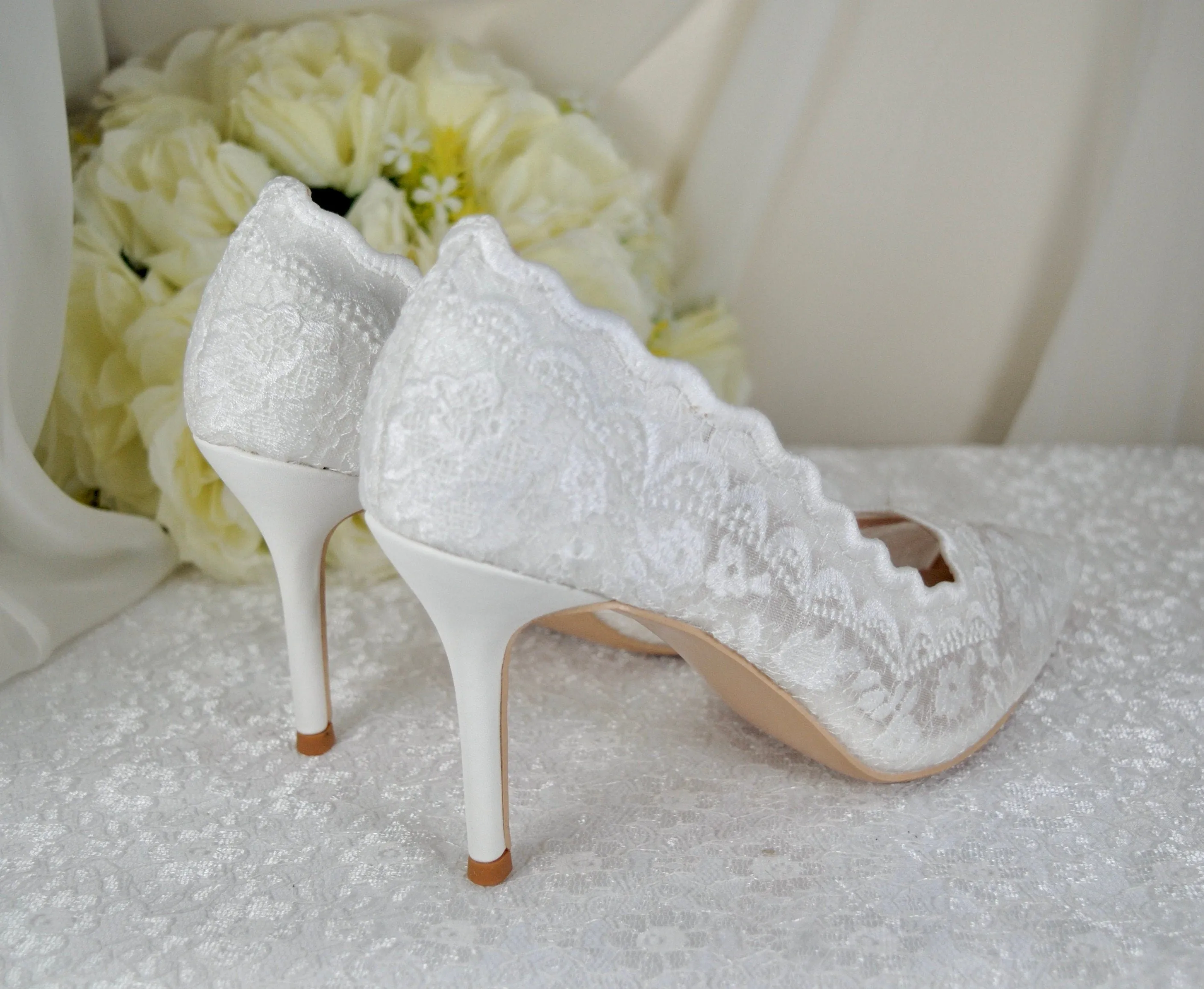Bridal White, Lace Embroidered Shoes | 7cm or 9cm Heel