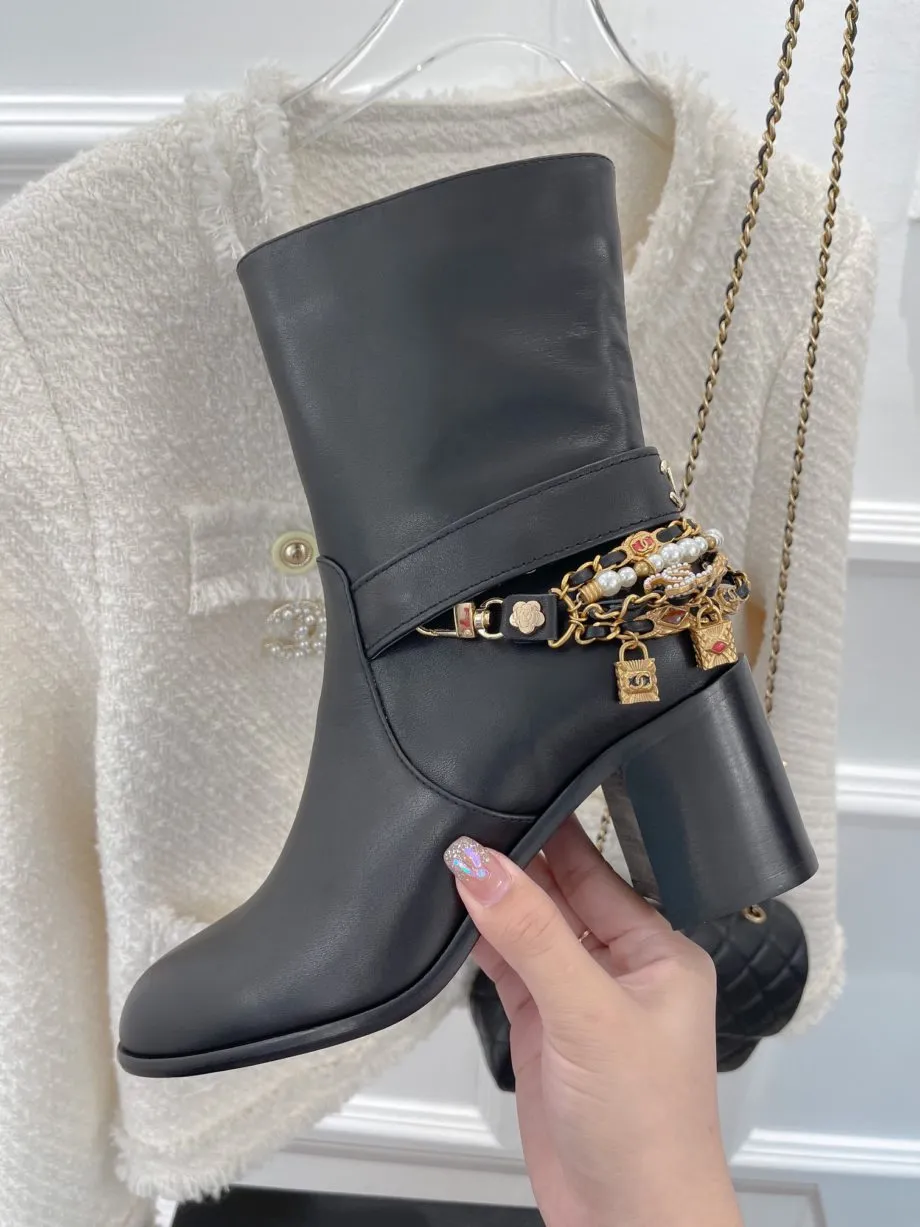 CHL Women's Ankle Boots With Decor Black For Women 3.7in/9.5cm