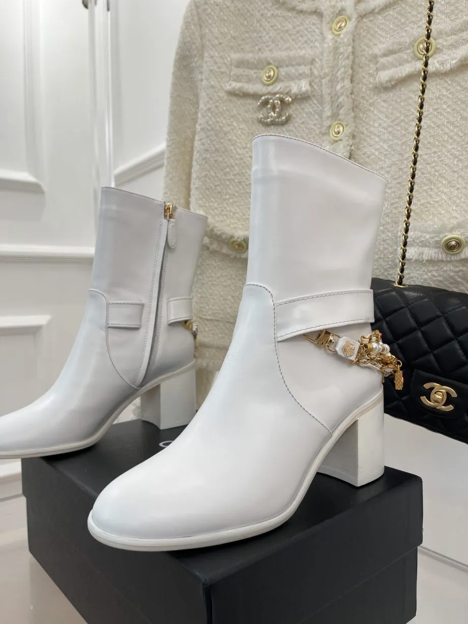 CHL Women's Ankle Boots With Decor White For Women 3.7in/9.5cm