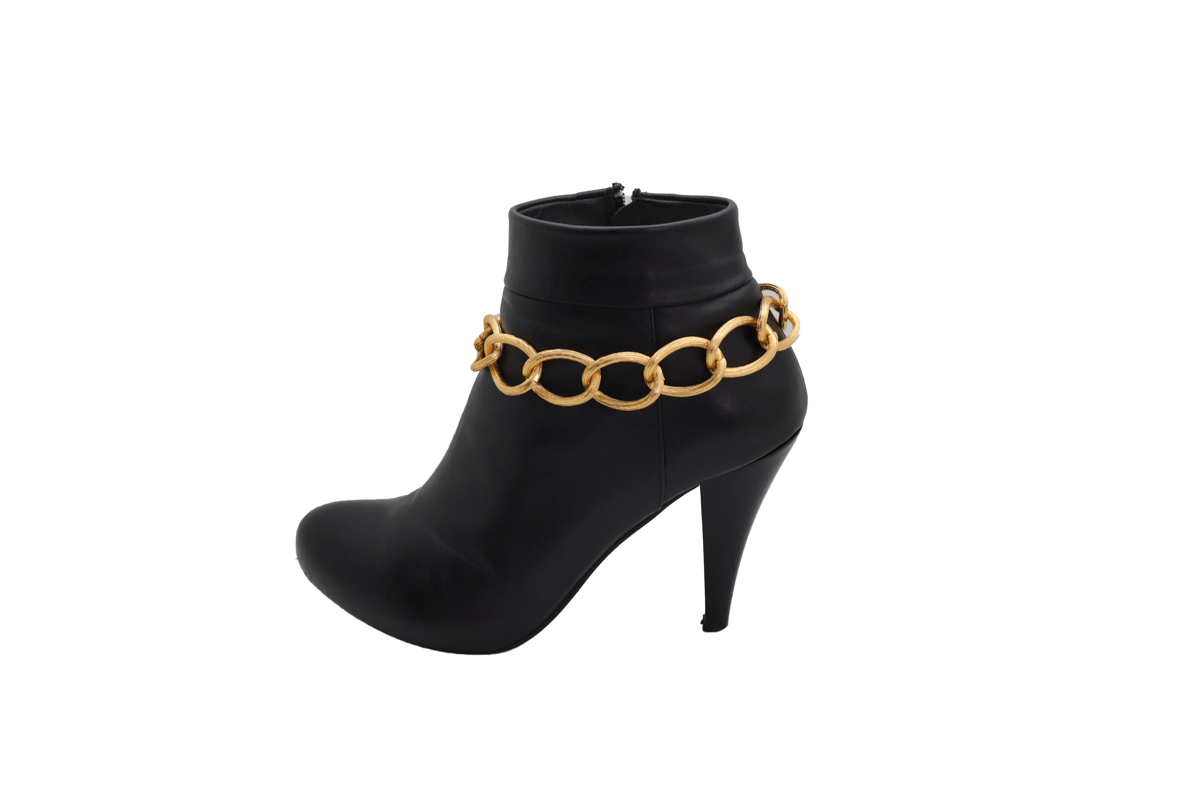 Gold Metal Textured Chain Chunky Links Boot Bracelet Shoe