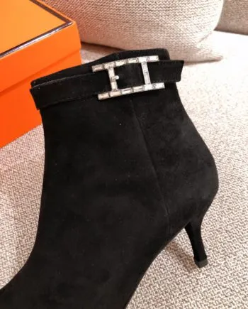 Herms Blanche Ankle Boots Black For Women 2.4in/6cm H202012Z 02360