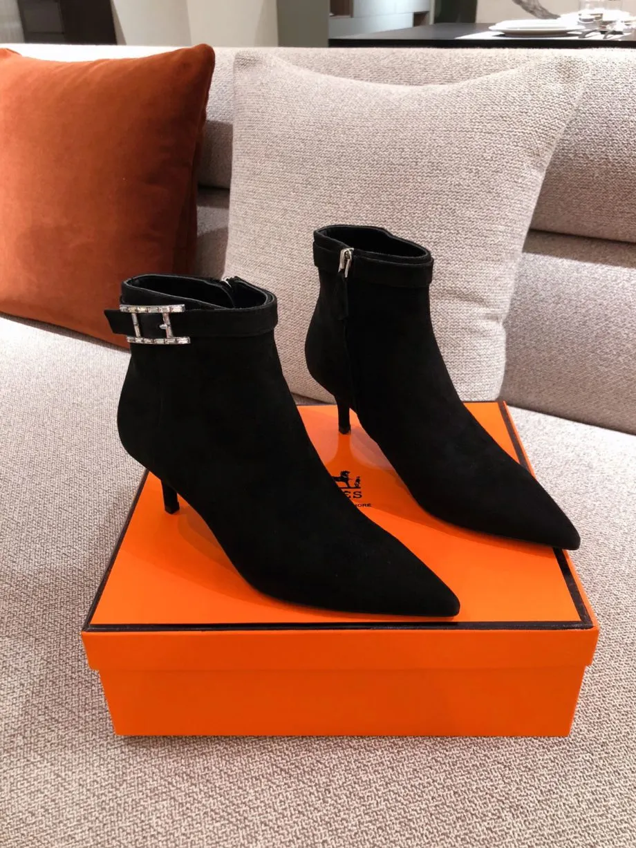 Herms Blanche Ankle Boots Black For Women 2.4in/6cm H202012Z 02360