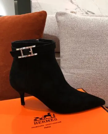 Herms Blanche Ankle Boots Black For Women 2.4in/6cm H202012Z 02360