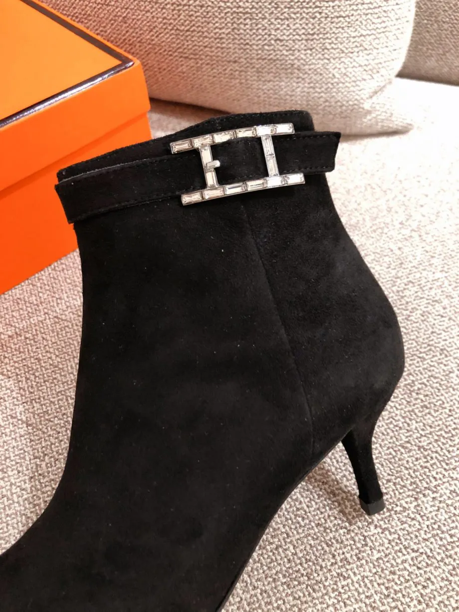 Herms Blanche Ankle Boots Black For Women 2.4in/6cm H202012Z 02360