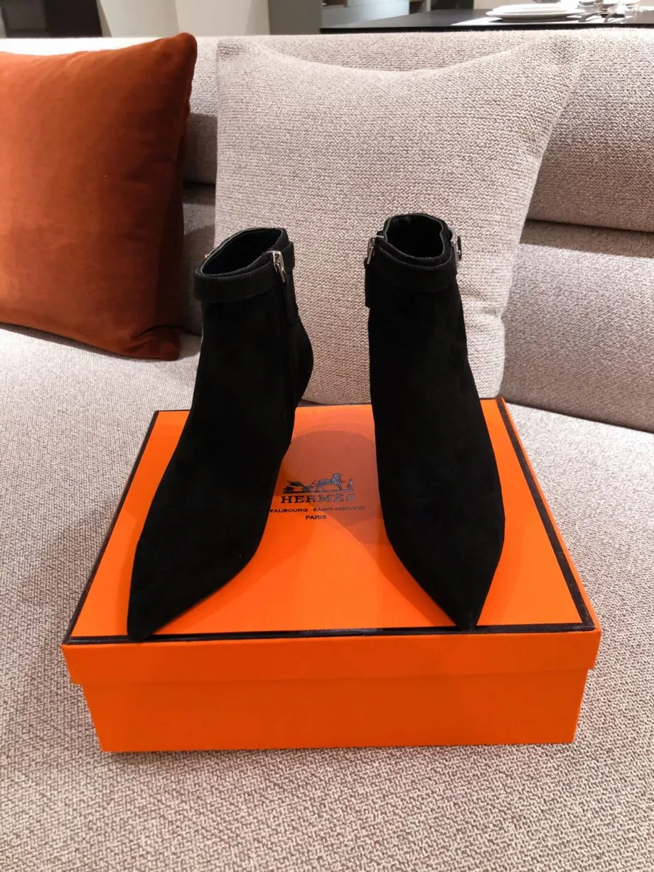 Herms Blanche Ankle Boots Black For Women 2.4in/6cm H202012Z 02360