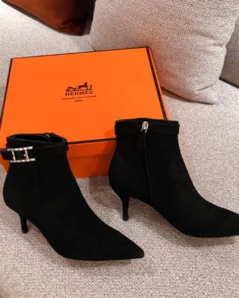 Herms Blanche Ankle Boots Black For Women 2.4in/6cm H202012Z 02360