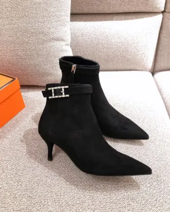 Herms Blanche Ankle Boots Black For Women 2.4in/6cm H202012Z 02360