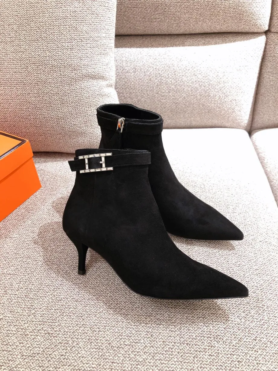 Herms Blanche Ankle Boots Black For Women 2.4in/6cm H202012Z 02360