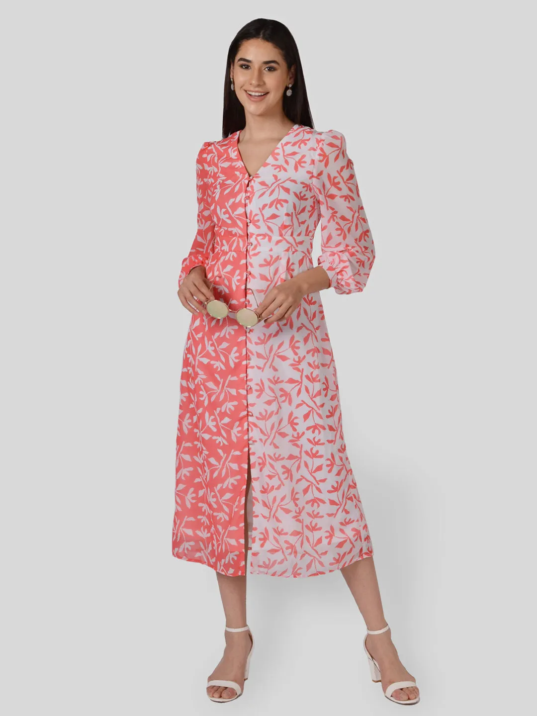 IS.U Floral Half an Half Button Down Dress