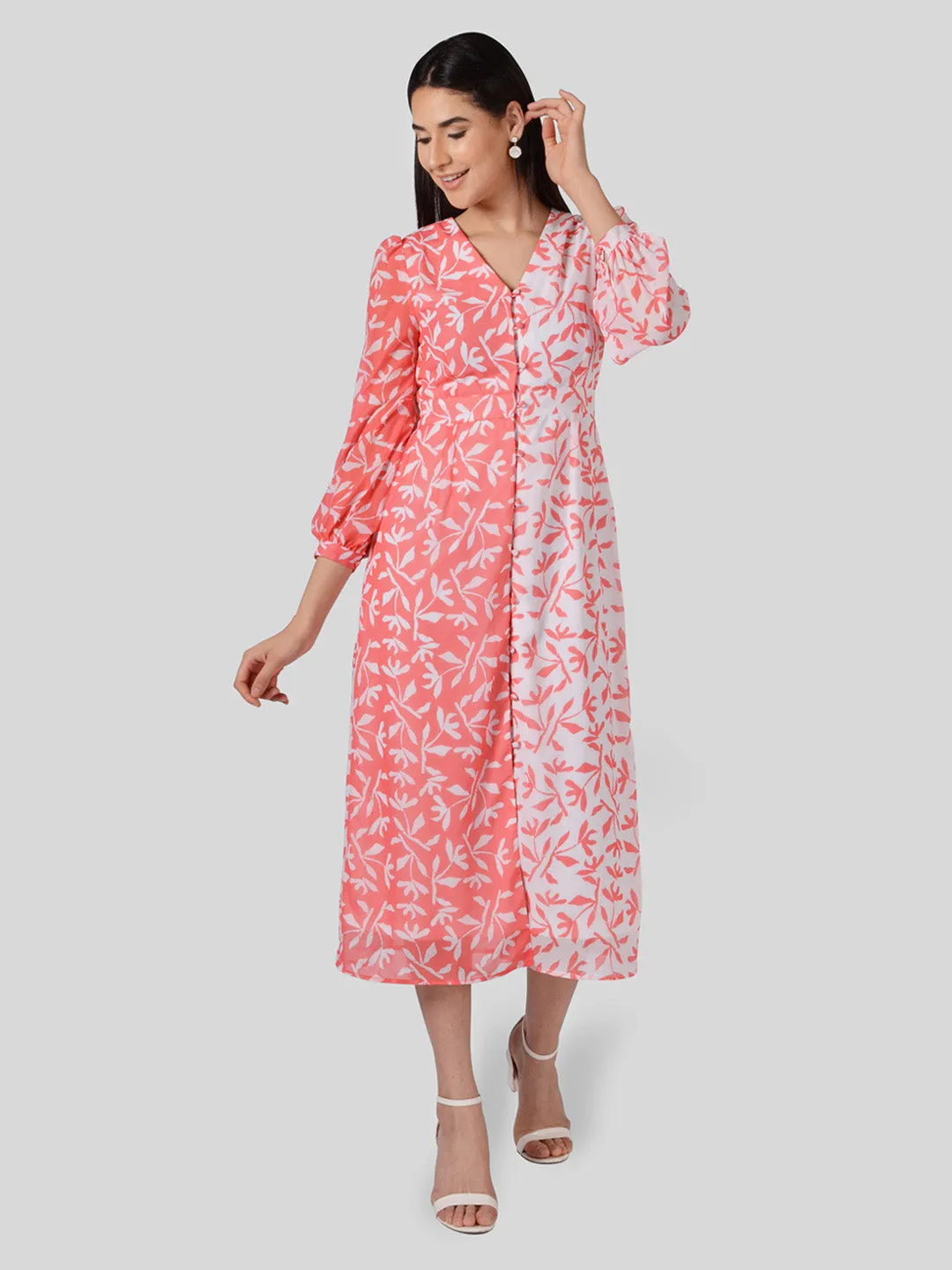 IS.U Floral Half an Half Button Down Dress