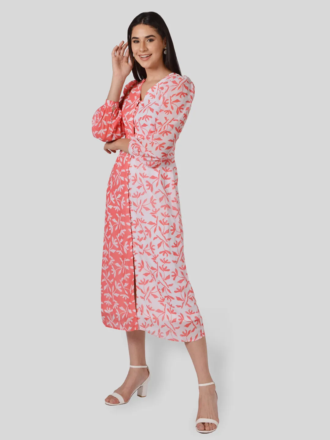 IS.U Floral Half an Half Button Down Dress