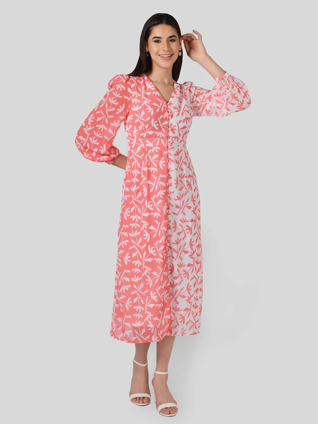 IS.U Floral Half an Half Button Down Dress