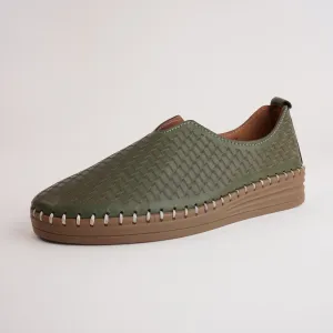 Lassy Dark Olive Leather Sneakers