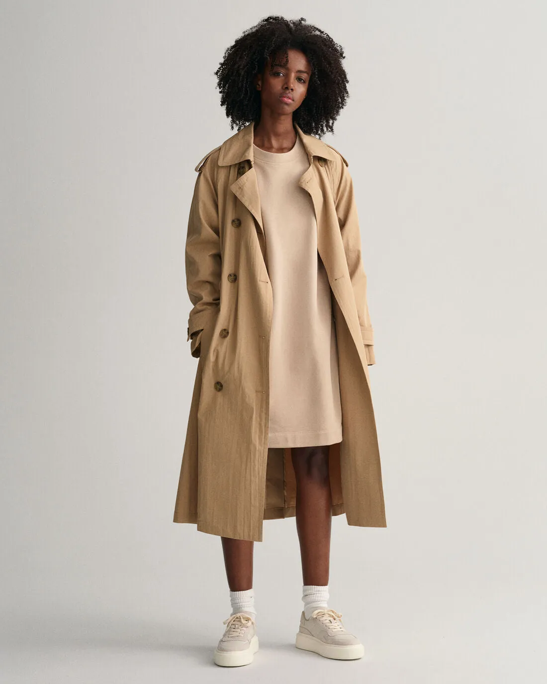 Logo Volume Ls C-Neck Dress - Dry Sand