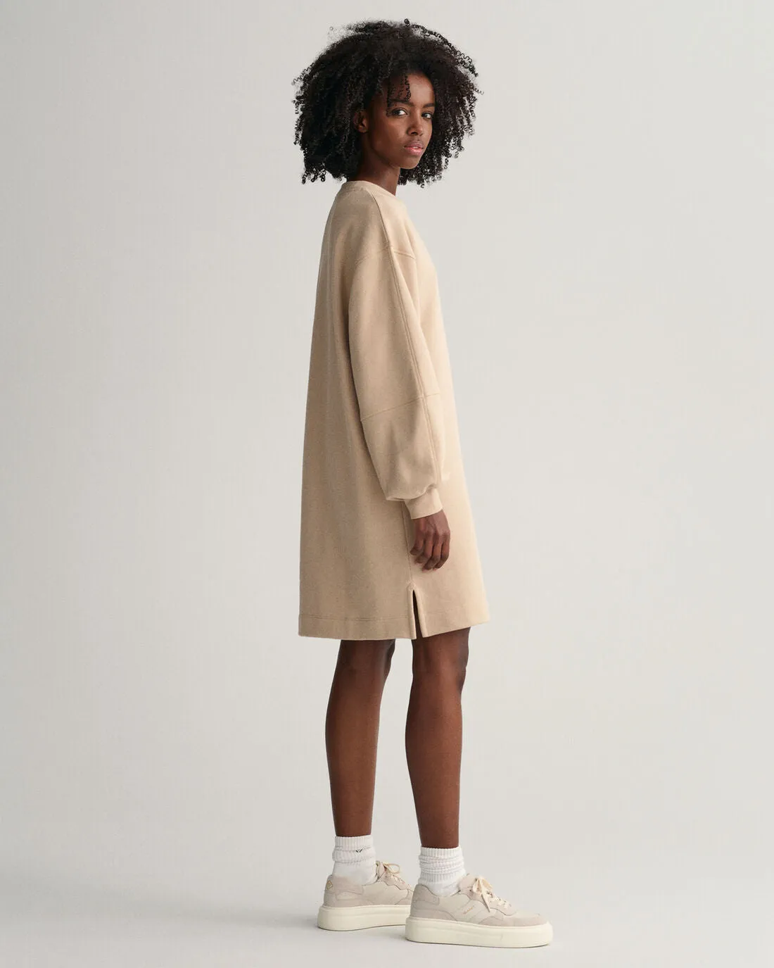 Logo Volume Ls C-Neck Dress - Dry Sand