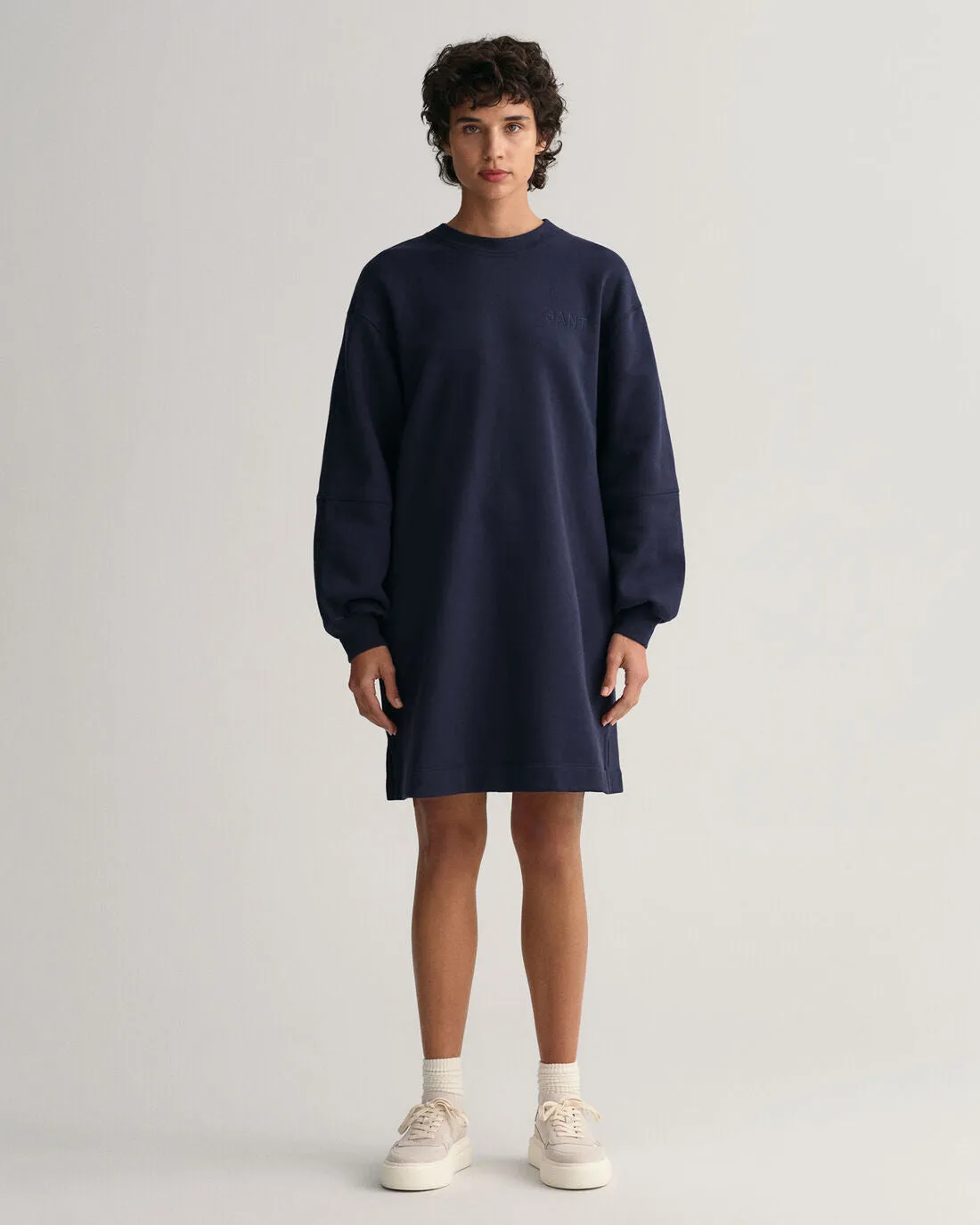 Logo Volume Ls C-Neck Dress - Evening Blue