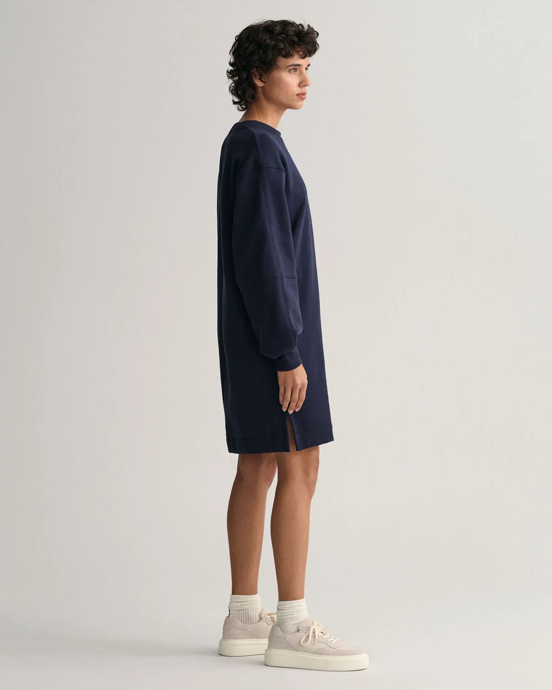 Logo Volume Ls C-Neck Dress - Evening Blue