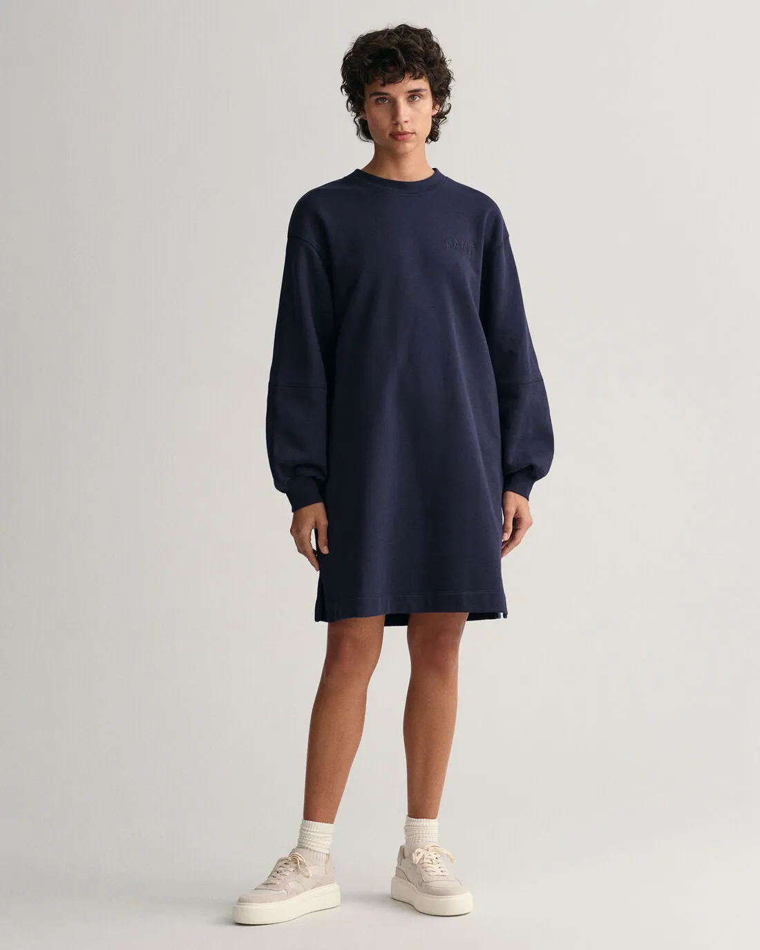 Logo Volume Ls C-Neck Dress - Evening Blue