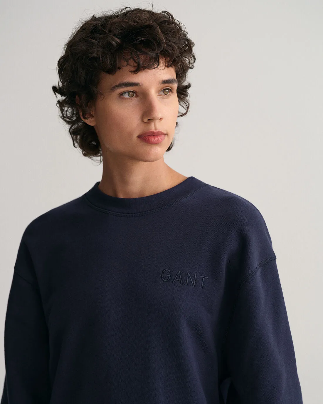 Logo Volume Ls C-Neck Dress - Evening Blue