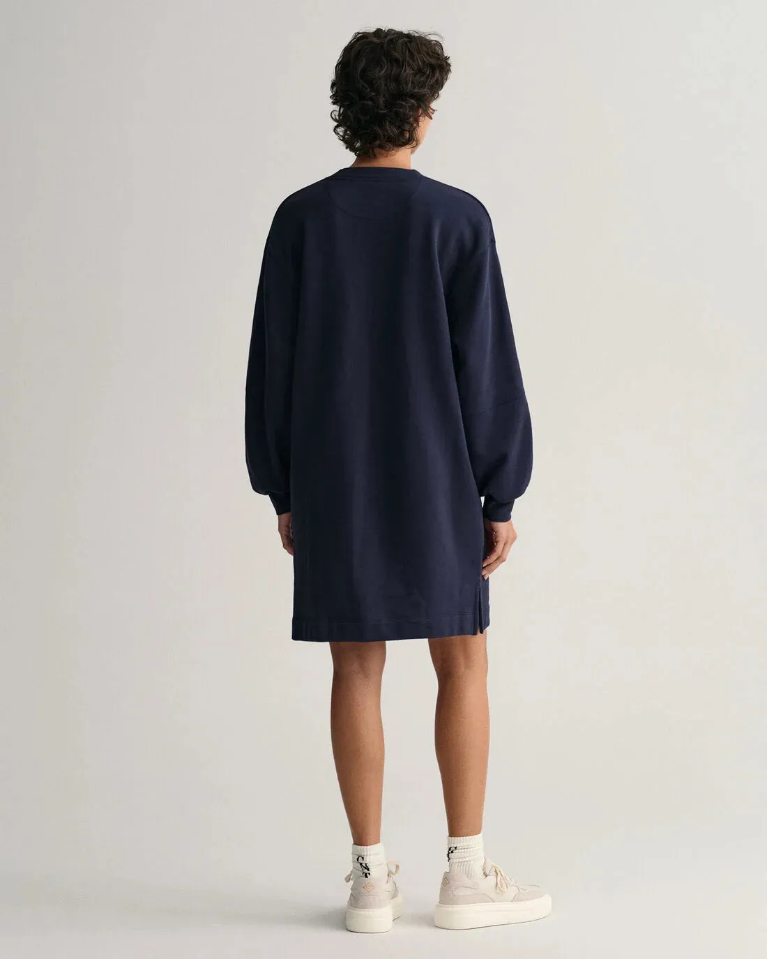 Logo Volume Ls C-Neck Dress - Evening Blue