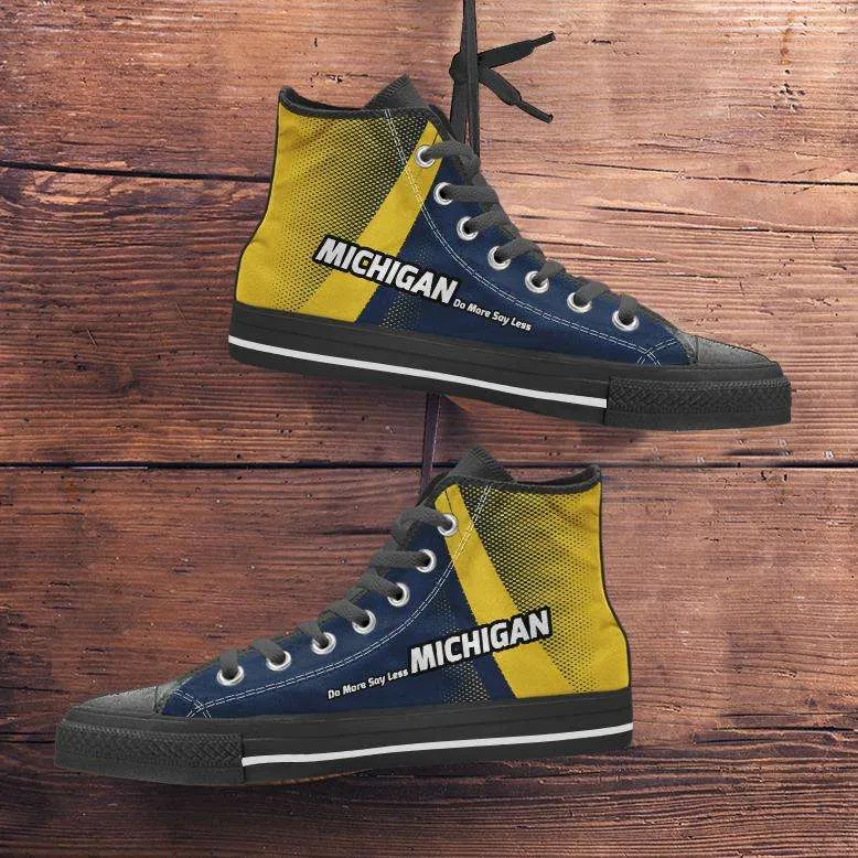 Michigan Do More Say Less Wolverines Basketball Fan Canvas High Top Shoes