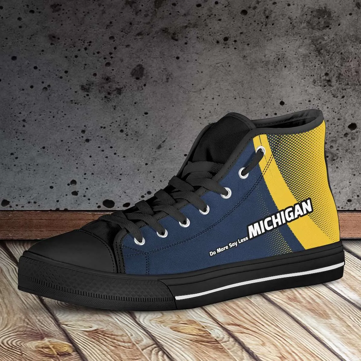 Michigan Do More Say Less Wolverines Basketball Fan Canvas High Top Shoes
