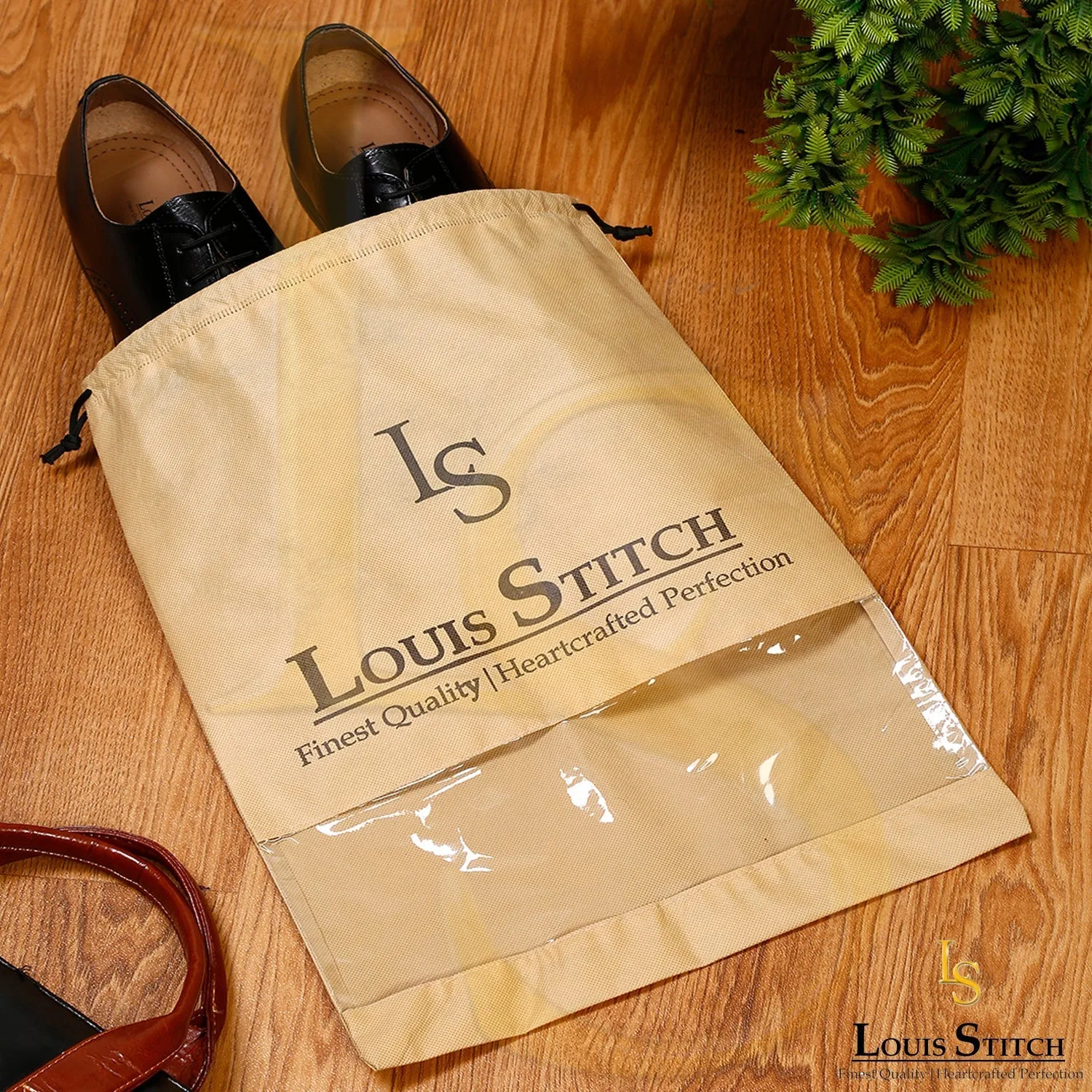 Non Woven Shoe Bag Pack Of  16 Black & Beige See Thru