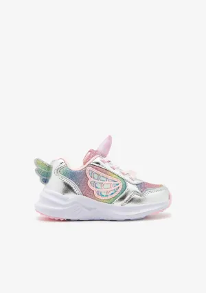 Silver Glitter Unicorn Sneakers with Lights