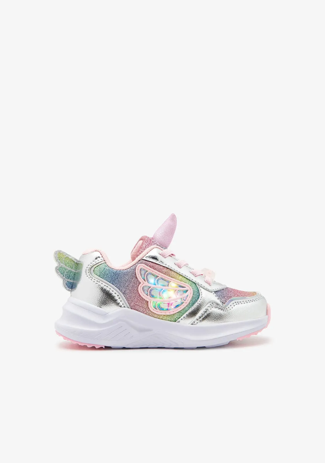 Silver Glitter Unicorn Sneakers with Lights