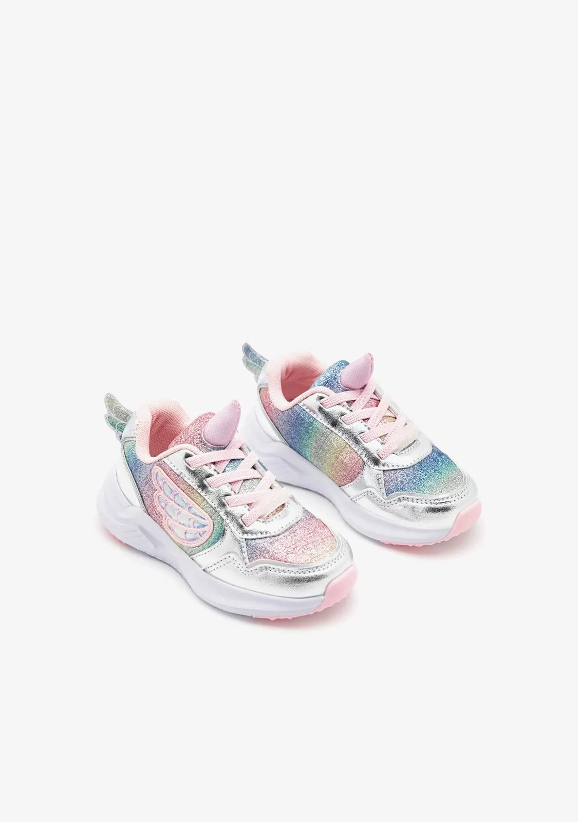 Silver Glitter Unicorn Sneakers with Lights