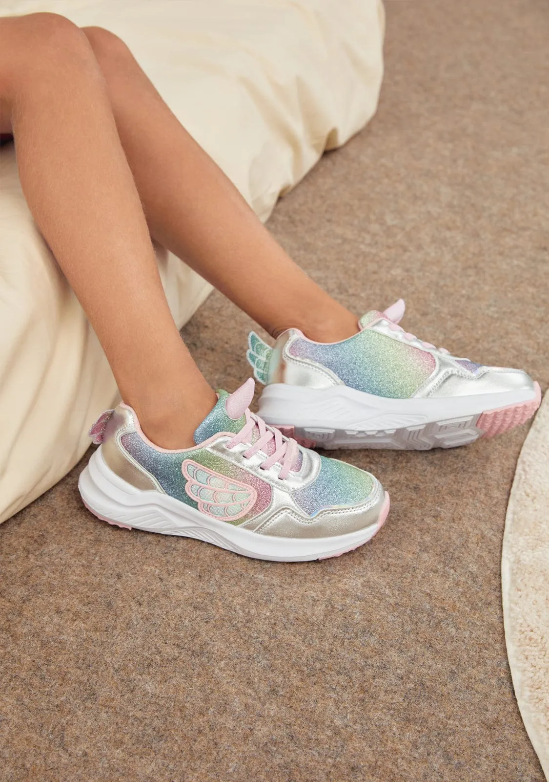 Silver Glitter Unicorn Sneakers with Lights