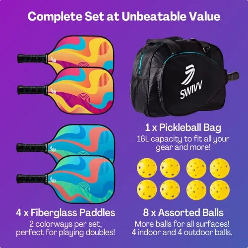 SWIVV Pickleball Paddle Set of 4 (Burst)
