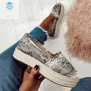 Women hemp platform shoes laofers girl slip