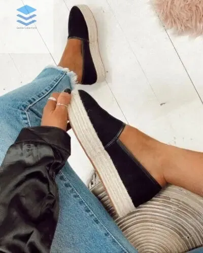 Women hemp platform shoes laofers girl slip