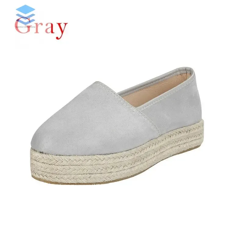 Women hemp platform shoes laofers girl slip
