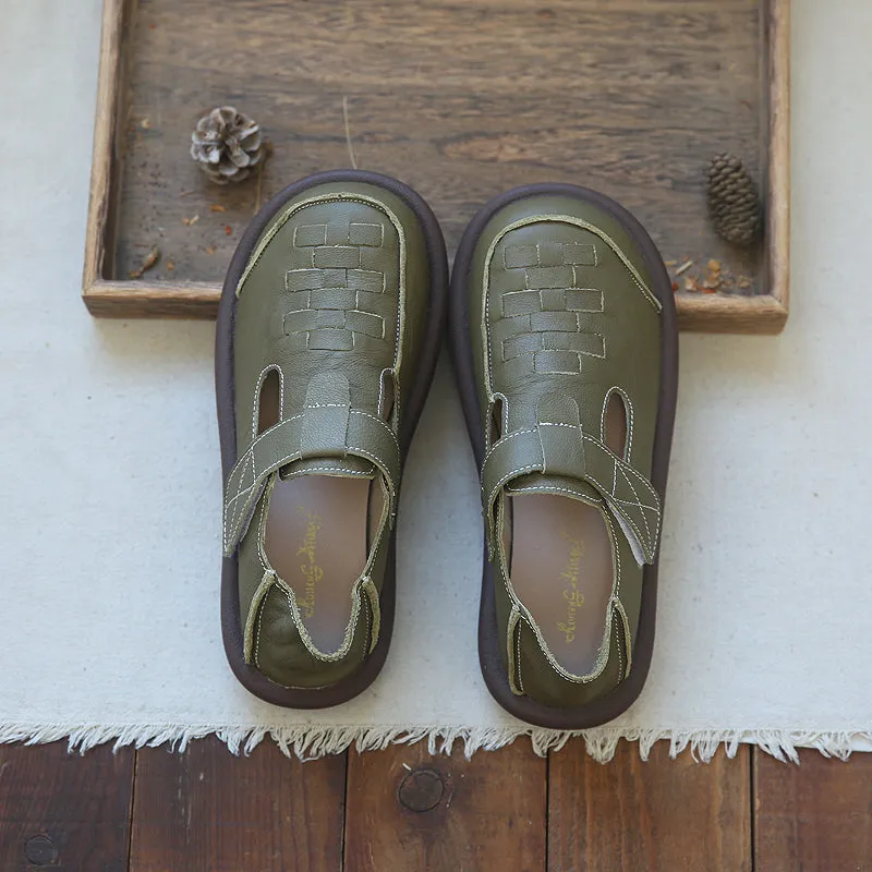 Women Plaited Leather Velcro Summer Casual Sandals