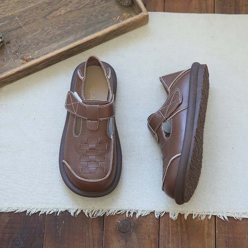 Women Plaited Leather Velcro Summer Casual Sandals
