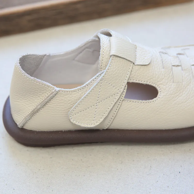 Women Plaited Leather Velcro Summer Casual Sandals