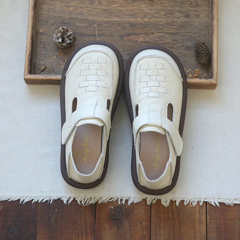 Women Plaited Leather Velcro Summer Casual Sandals