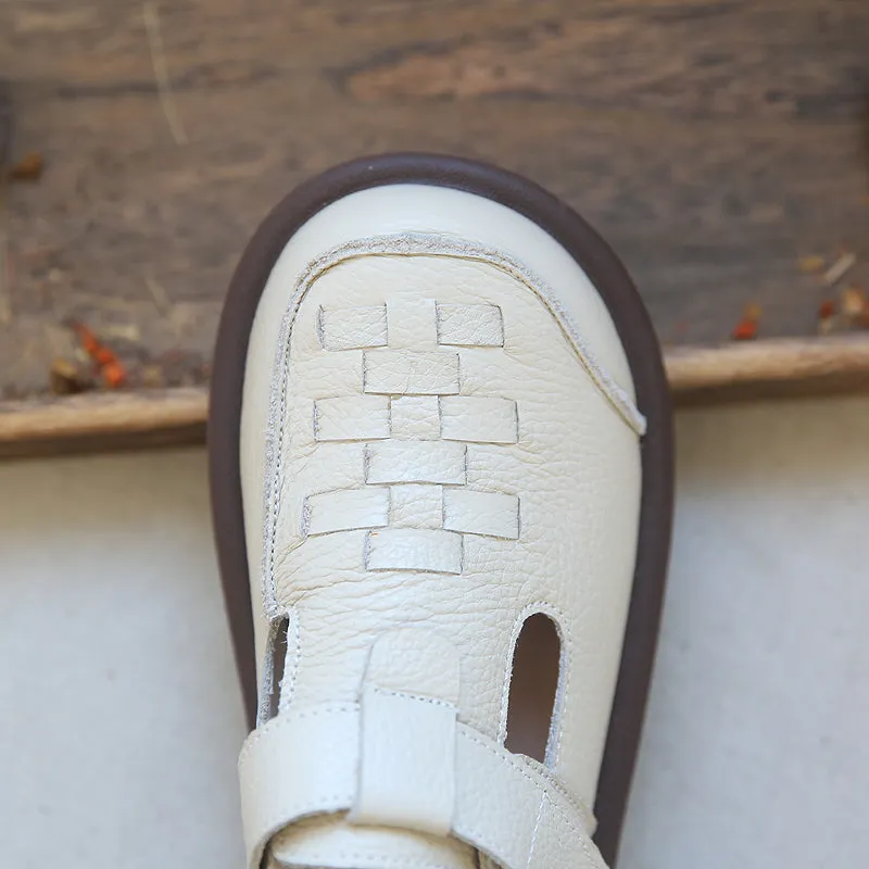 Women Plaited Leather Velcro Summer Casual Sandals